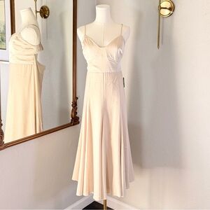 Express Conscious Edit Satin Corset Midi Dress L Beige Cream Open Back Wedding